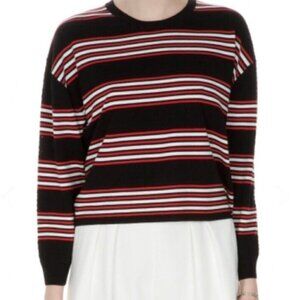 Theory Womens Black Red Striped Crewneck Textured Desrina Sweater Size Medium